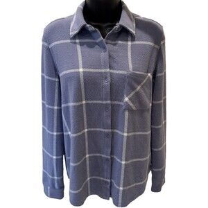 Threads 4 Thought Women Button Up Fleece Sweater Jacket Size S Plaid Blue White